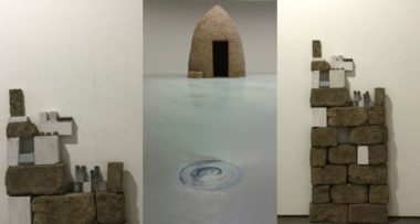 Roza El-Hassan: The Gate (with letter Syn, S), 2016, Adobe Bricks and Ytong; Breeze 7, on Future's Dialect, Antwerp, 2015 (Adobe Dome and Stars painted on the floor